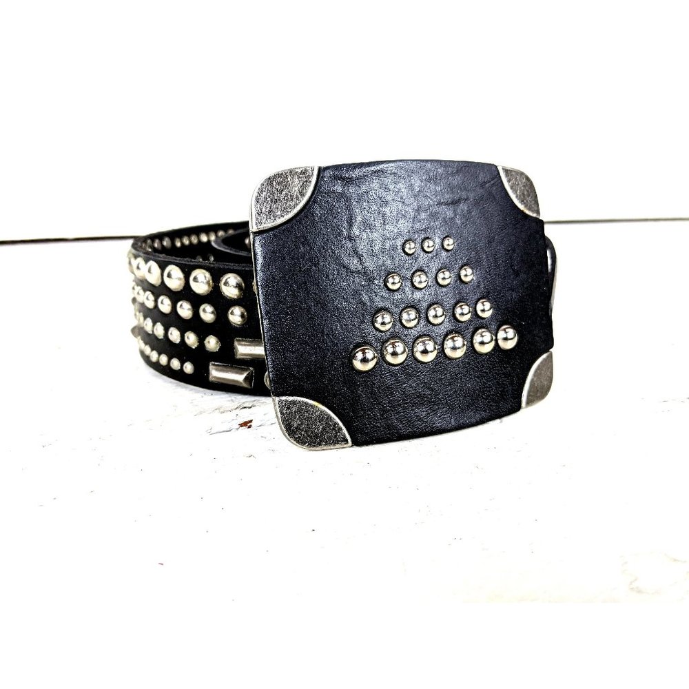 Iron Horse black silver studded faux leather western buckle belt